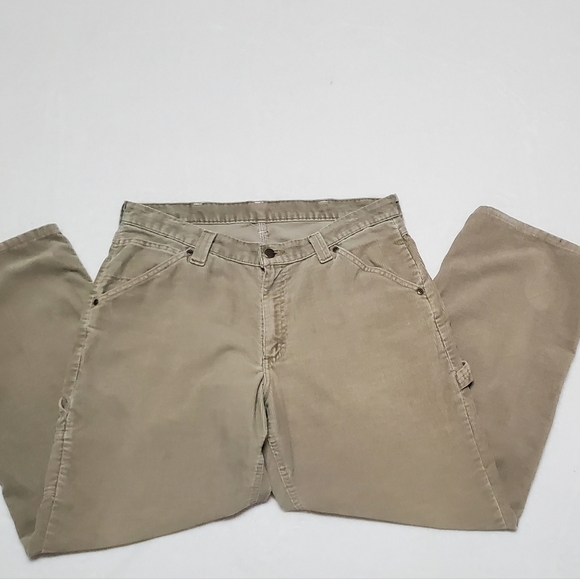 VINTAGE 90s Wrangler Grunge Tan Corduroy High Rise Tapered Leg Cargo Pants 34x30 - Picture 2 of 11